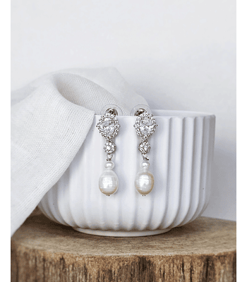 Aros doble circón y perlas naturales plata
