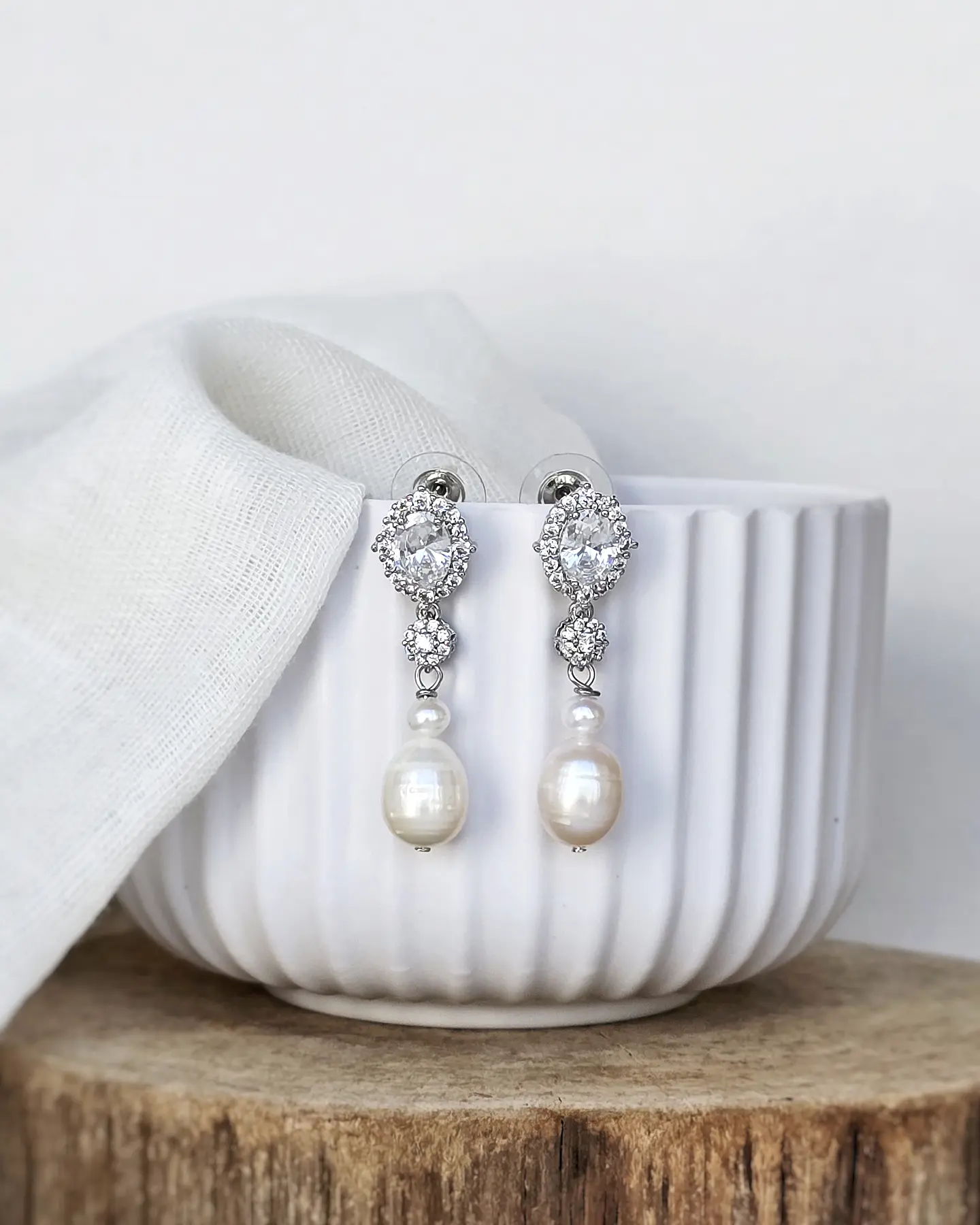 Aros doble circón y perlas naturales plata 1