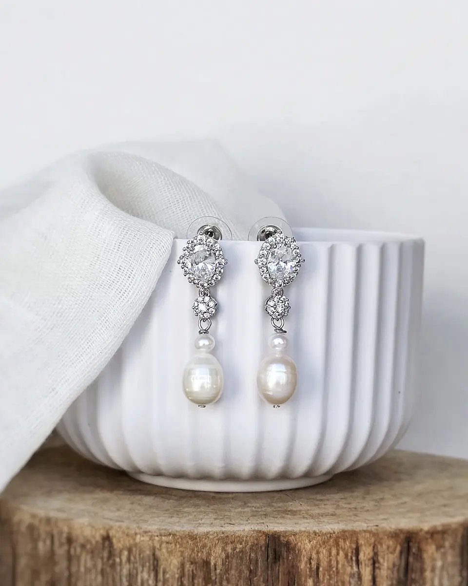 Aros doble circón y perlas naturales plata 1