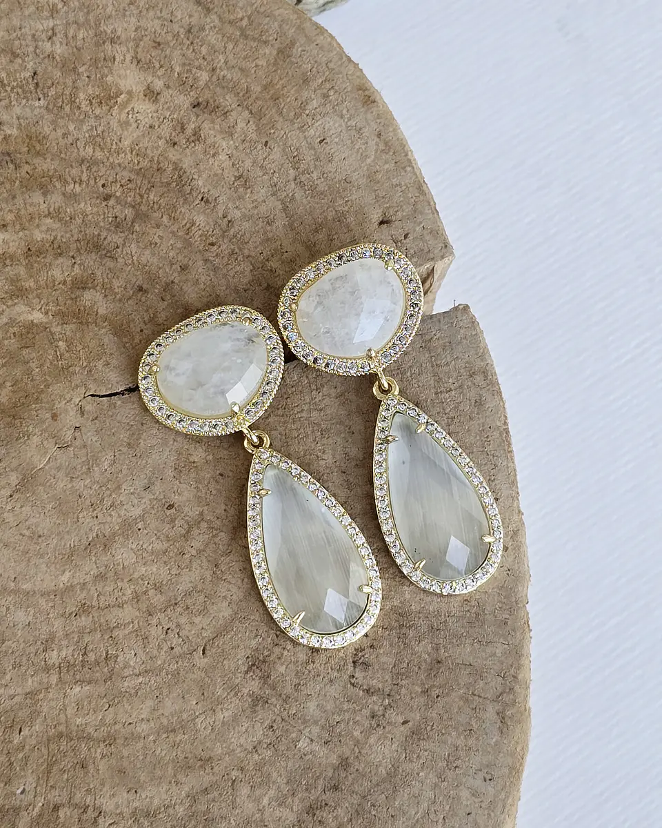 Aros piedra luna y cristal blanco 2