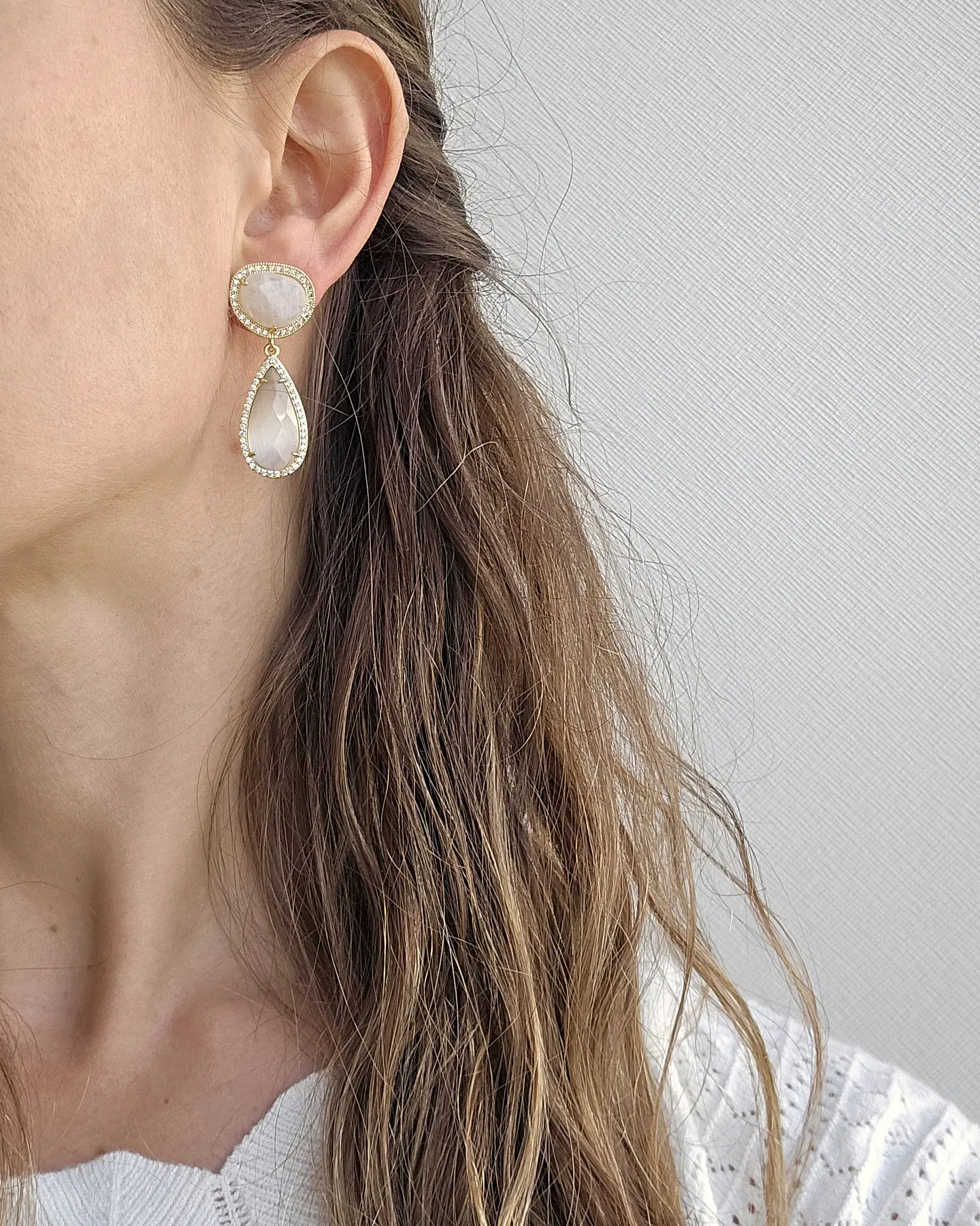 Aros piedra luna y cristal blanco 3