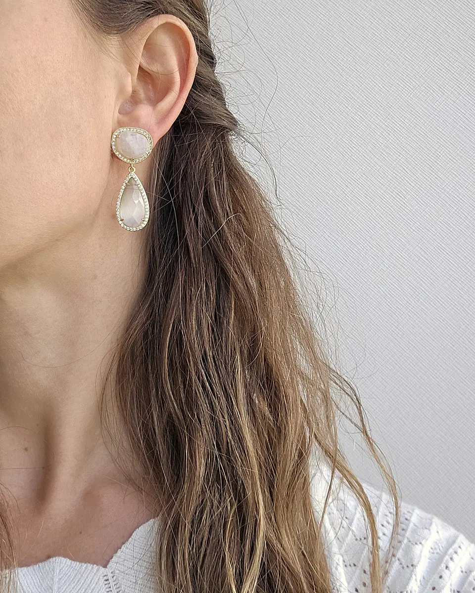 Aros piedra luna y cristal blanco 3