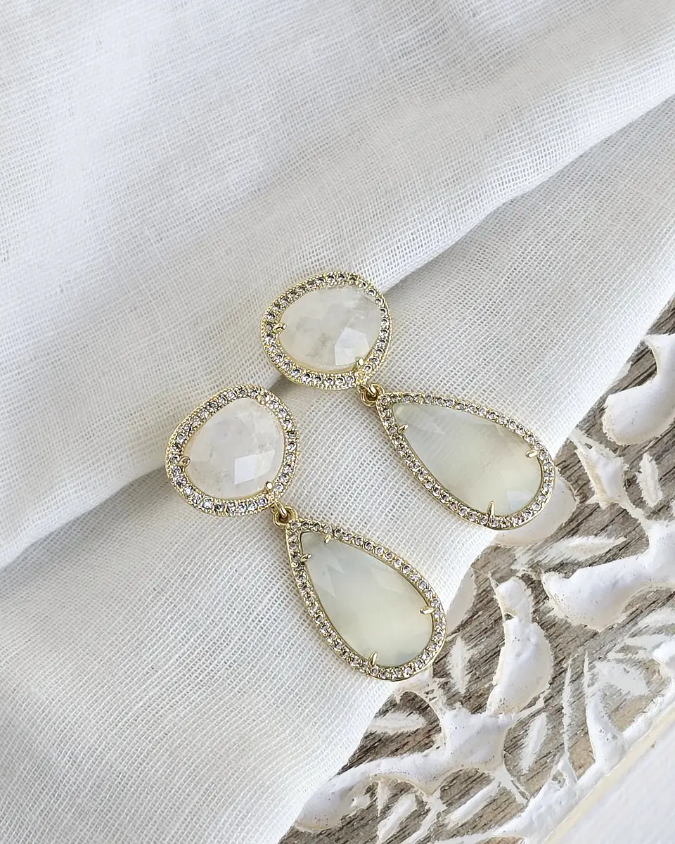 Aros piedra luna y cristal blanco 1