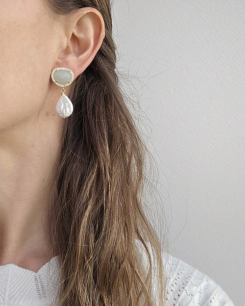 Aros celeste menta con perla