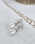 Aros retro con circonitas y perla grande plata