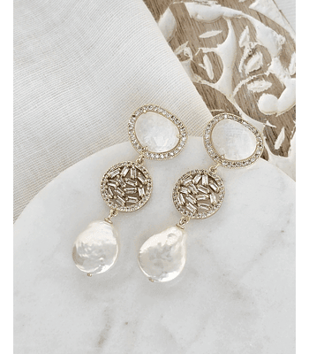 Aros piedra luna, circonitas y perla natural