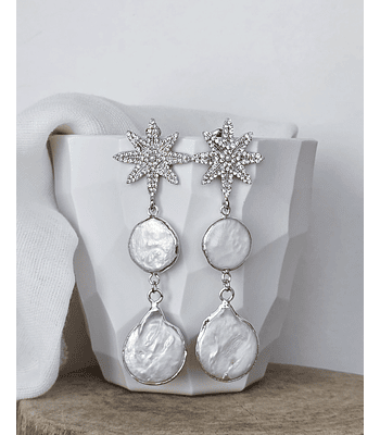 Aros estrella con brillos y perla plana