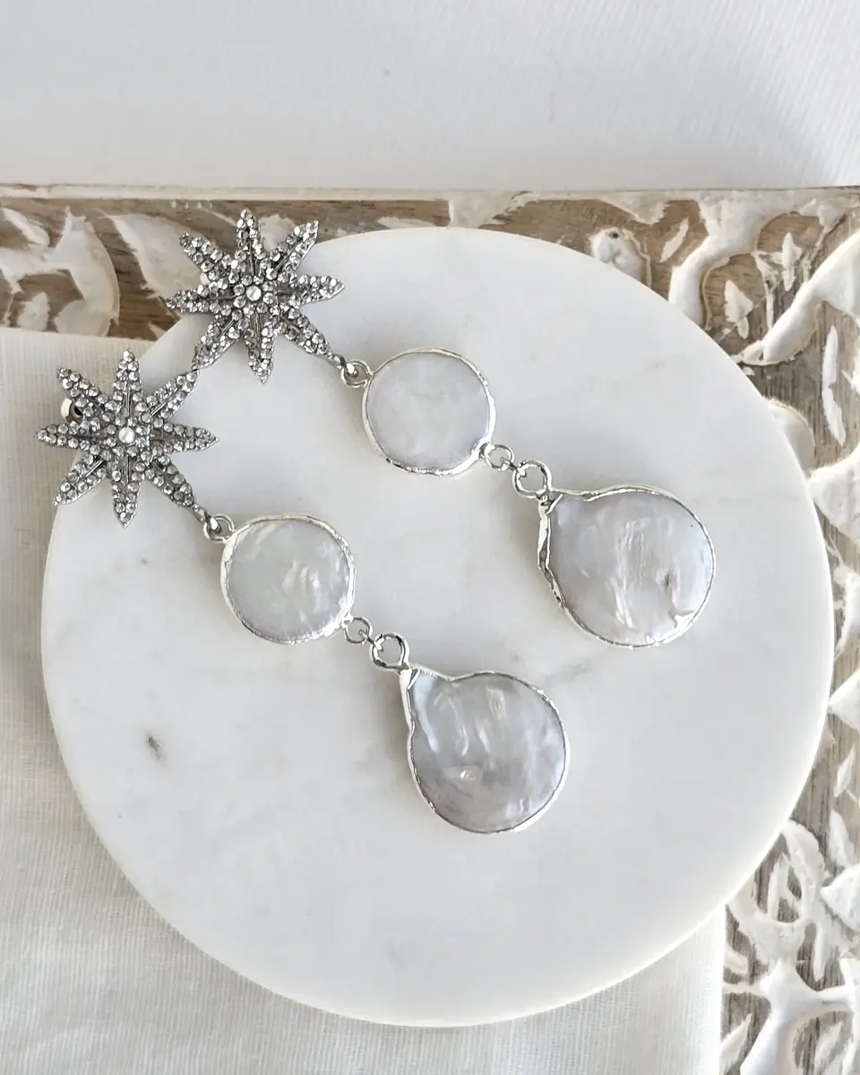 Aros estrella con brillos y perla plana 2