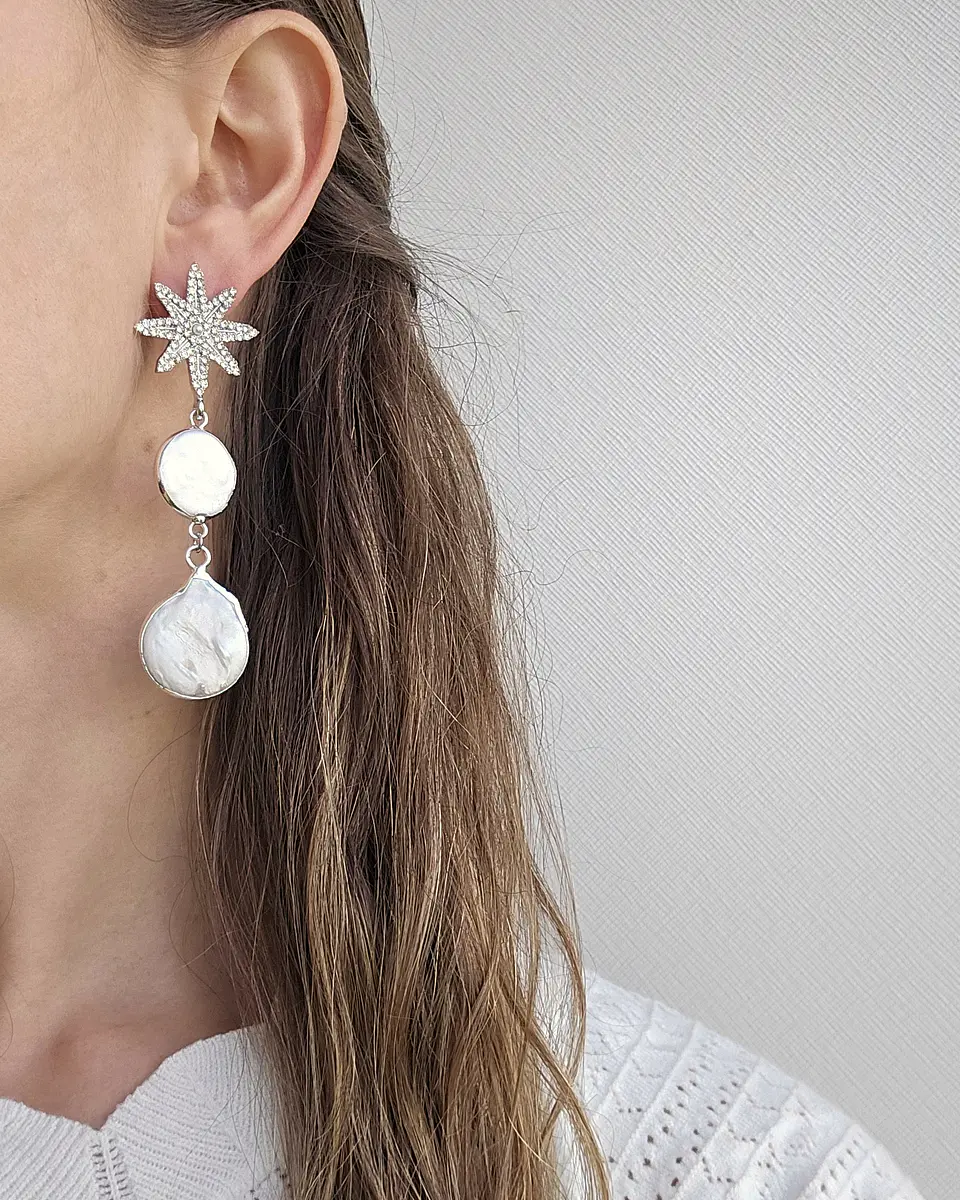 Aros estrella con brillos y perla plana 3