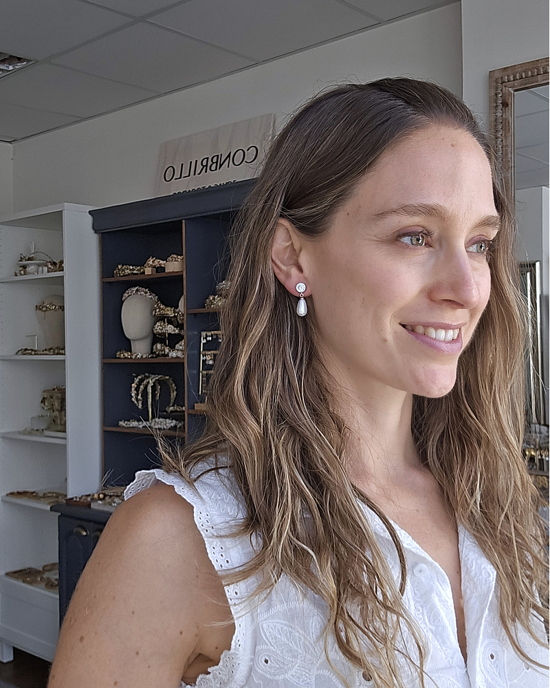 Aros clásicos circón y perla plata