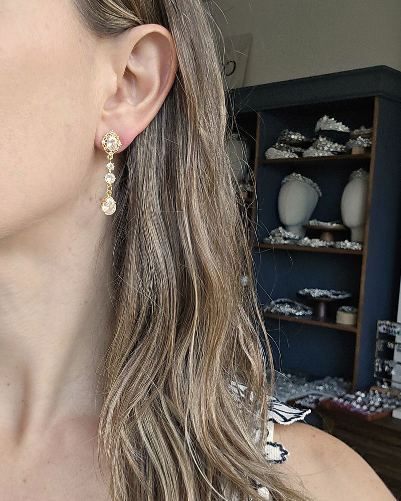 Aros circonita dorados base vintage