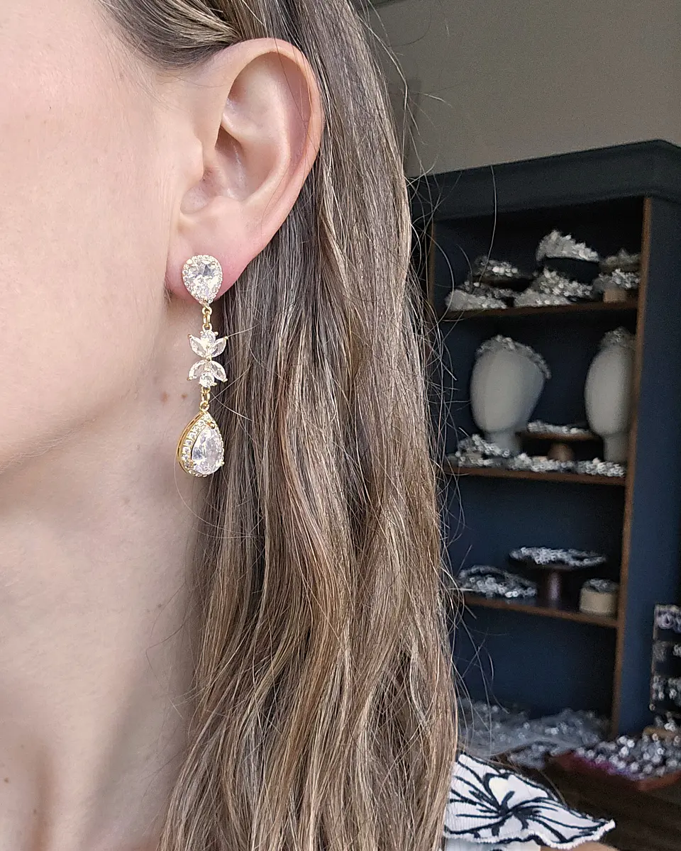 Aros circonitas con hojas oro 3