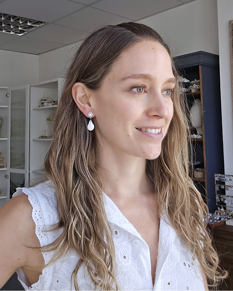 Aros rombo vintage y perla natural plata