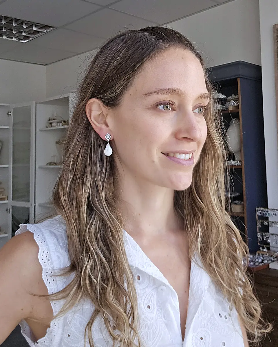 Aros rombo vintage y perla natural plata 4