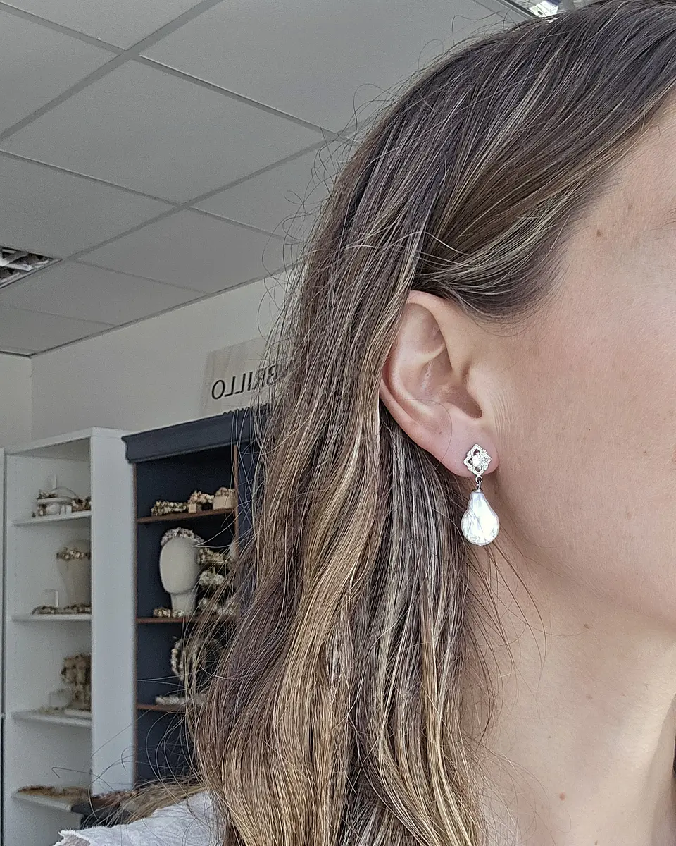Aros rombo vintage y perla natural plata 5