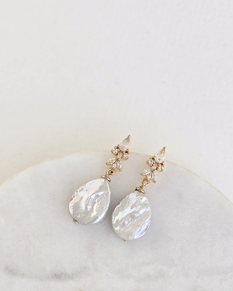 Aros circonita y perla natural oro