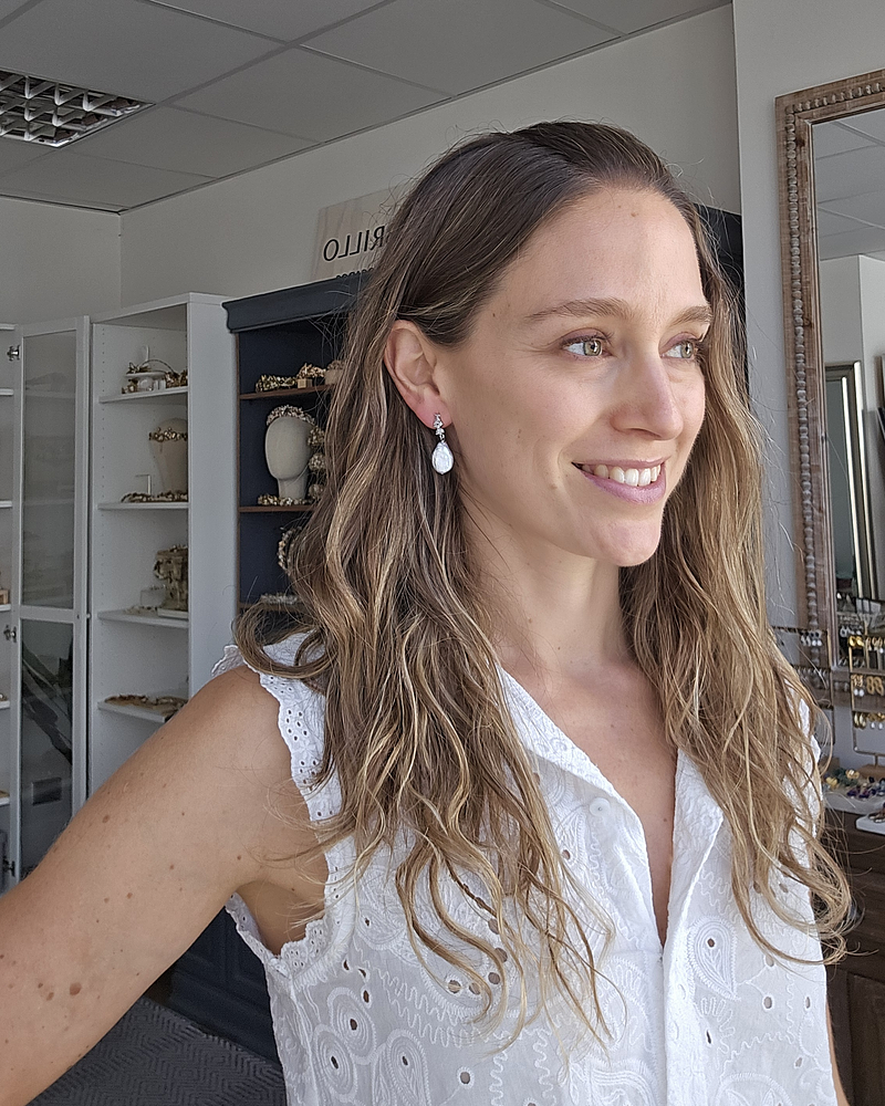 Aros circonita y perla natural oro