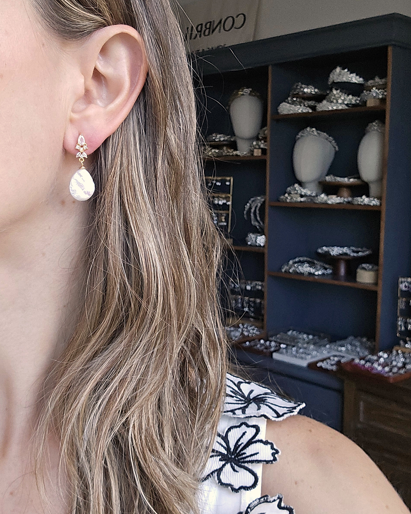 Aros circonita y perla natural oro