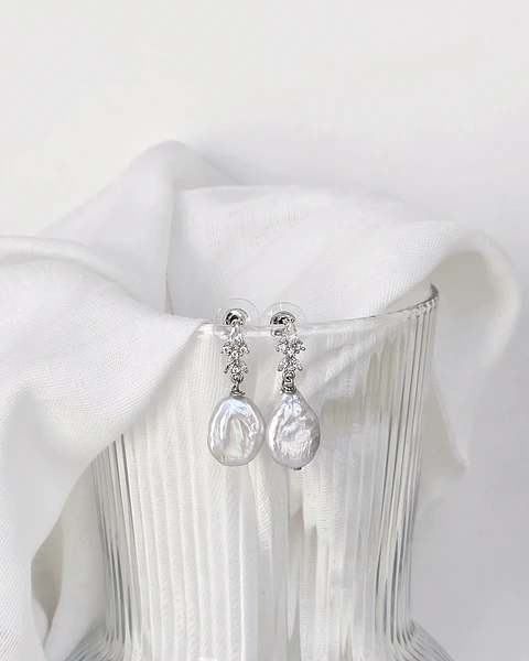 Aros circonita y perla natural plata