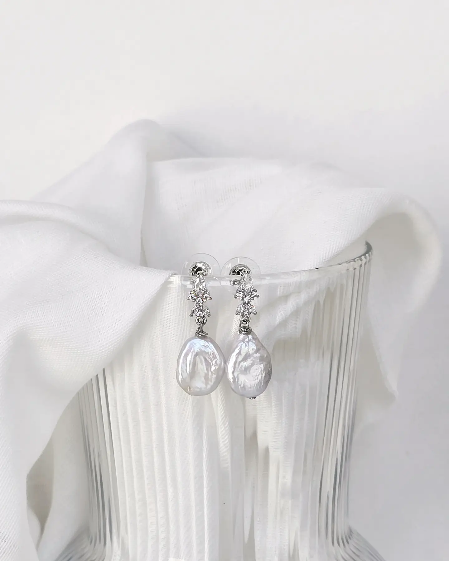 Aros circonita y perla natural plata 2