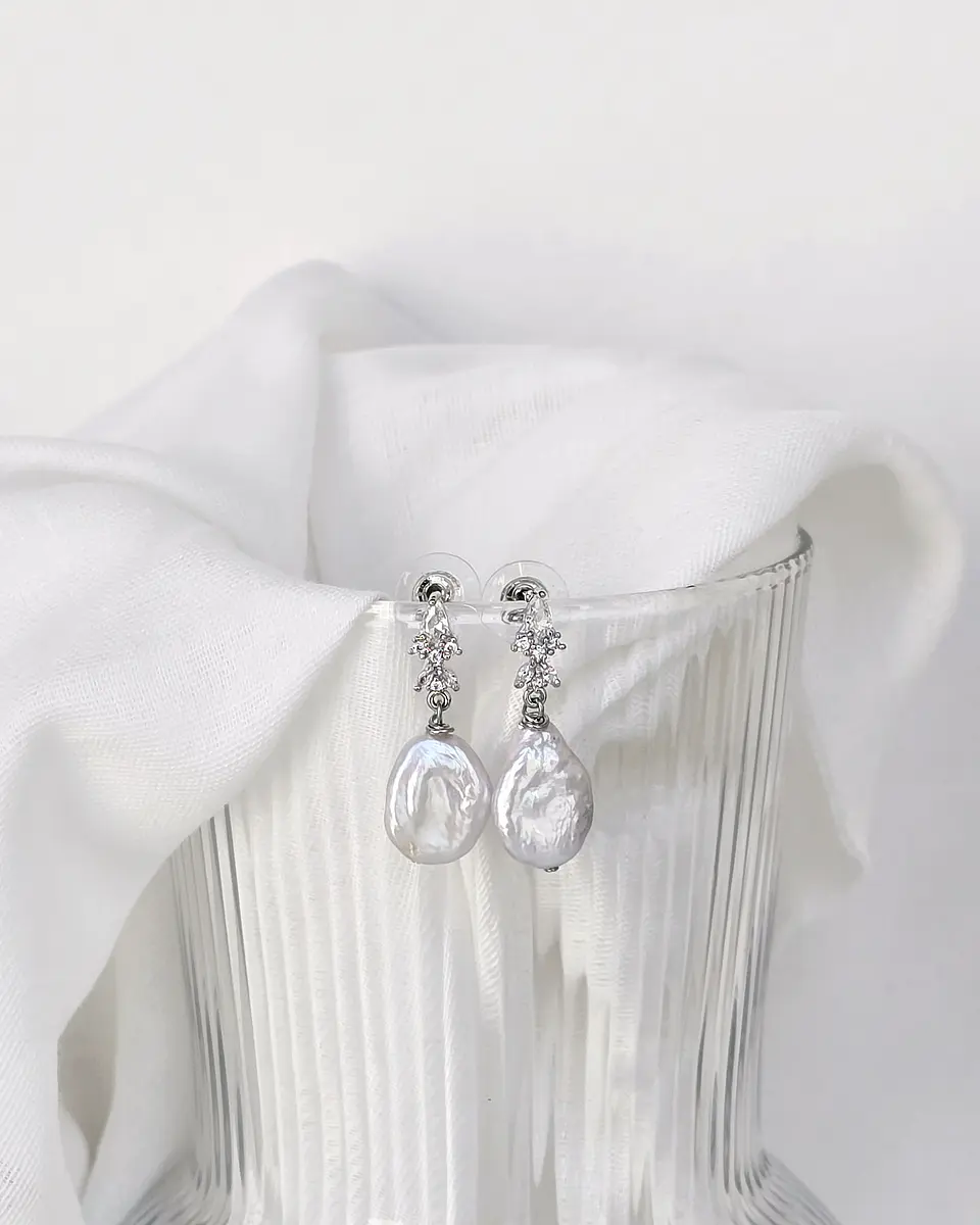 Aros circonita y perla natural plata 2