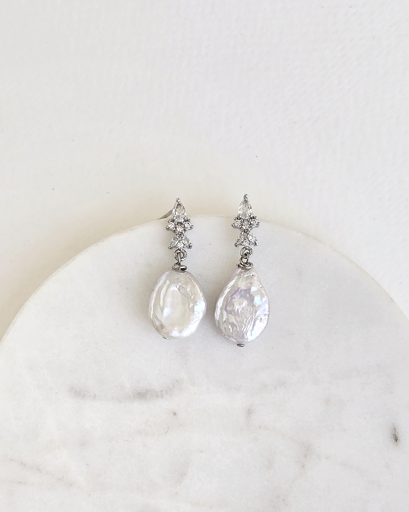 Aros circonita y perla natural plata