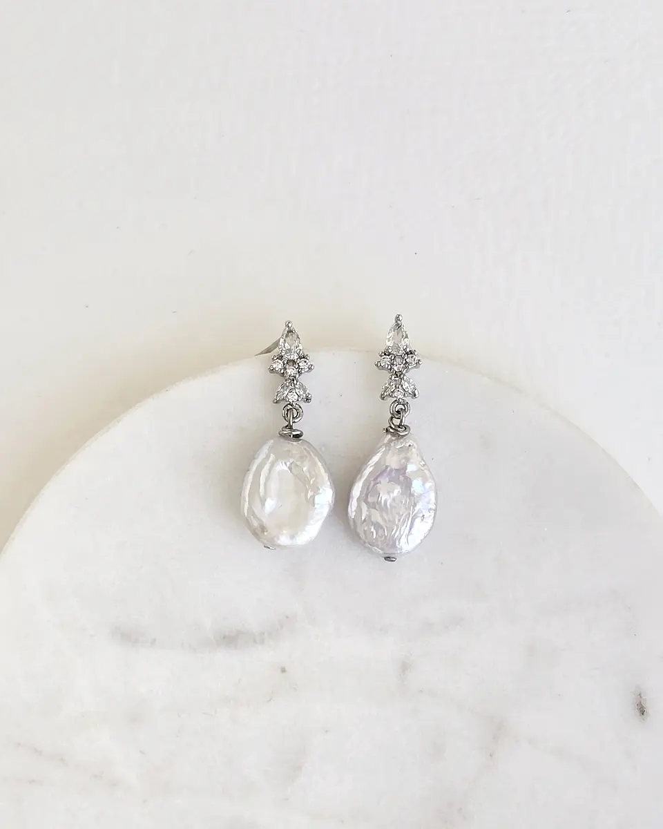 Aros circonita y perla natural plata 5