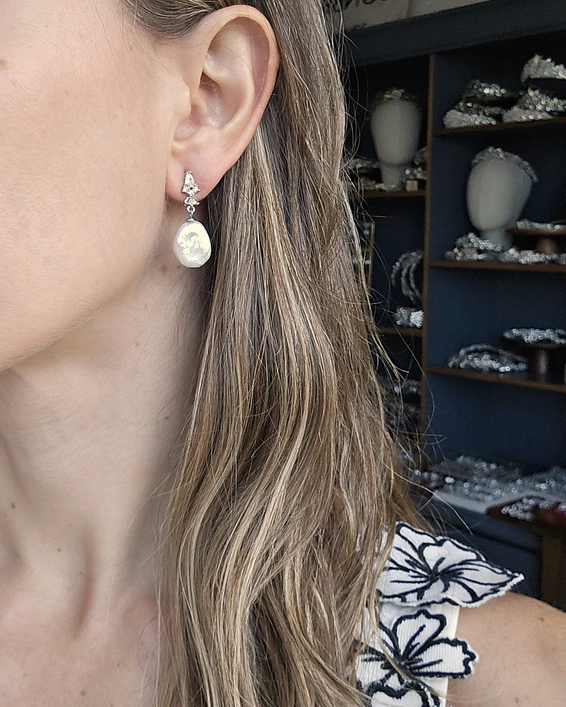 Aros circonita y perla natural plata