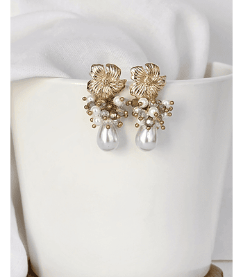 Aros flor racimo perlas