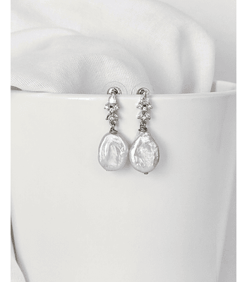 Aros circonita y perla natural plata