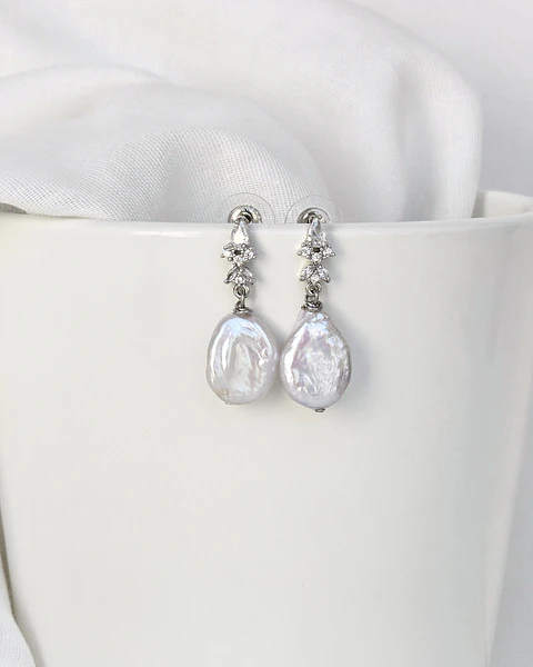 Aros circonita y perla natural plata