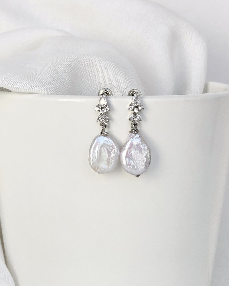 Aros circonita y perla natural plata