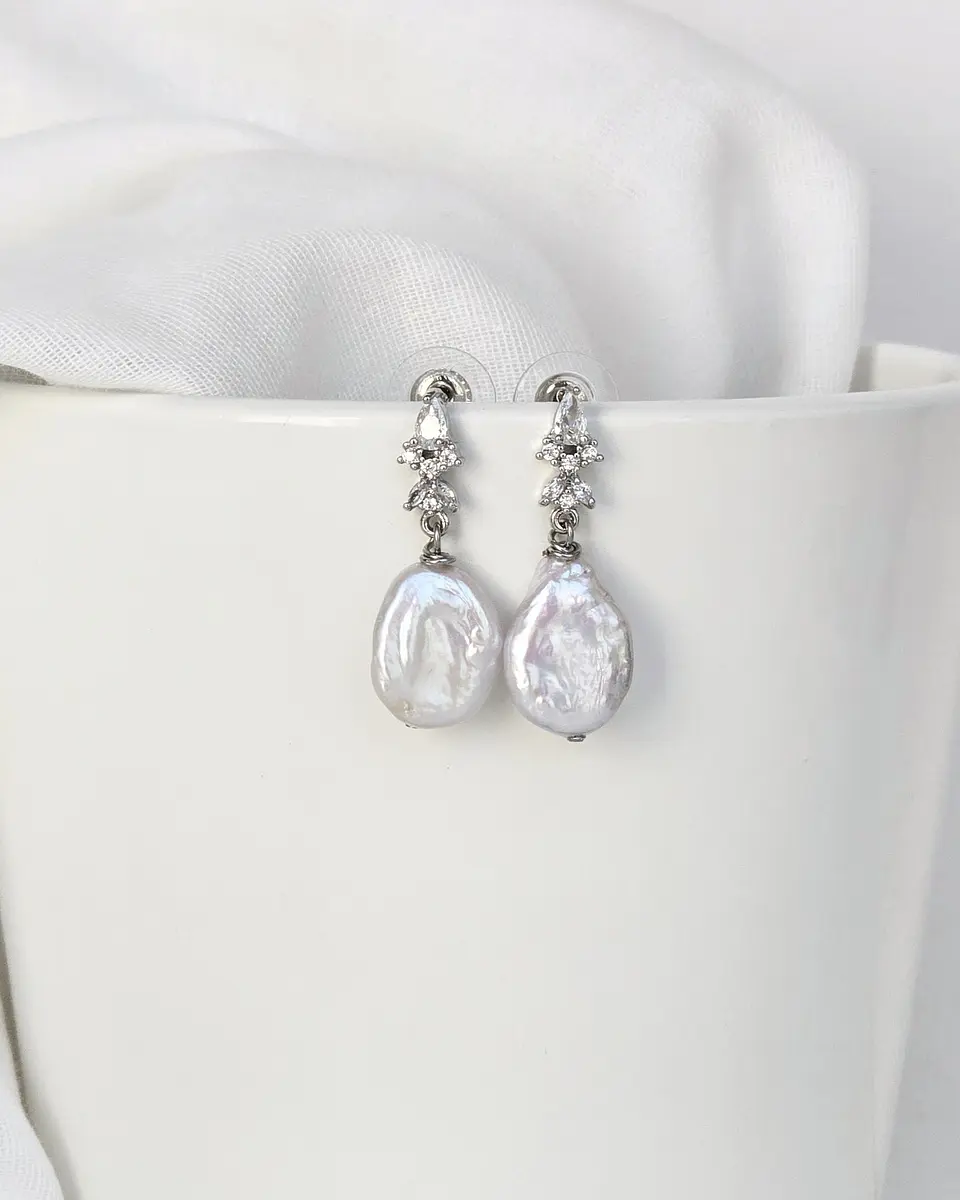 Aros circonita y perla natural plata 1