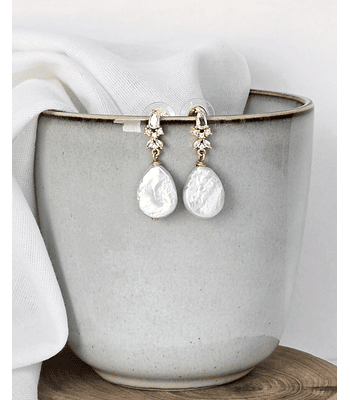 Aros circonita y perla natural oro