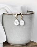 Aros circonita y perla natural oro