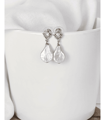 Aros rombo vintage y perla natural plata