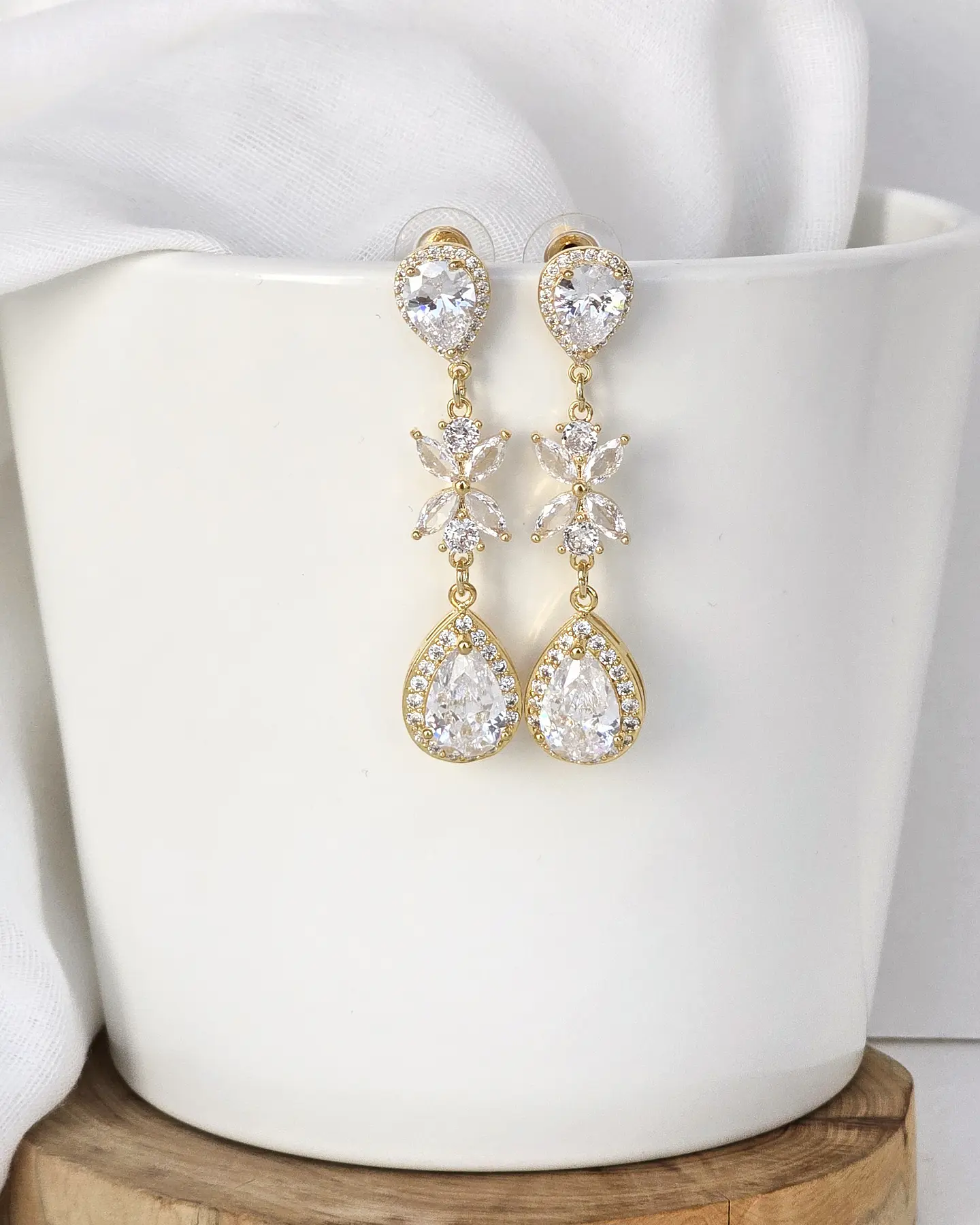 Aros circonitas con hojas oro 1