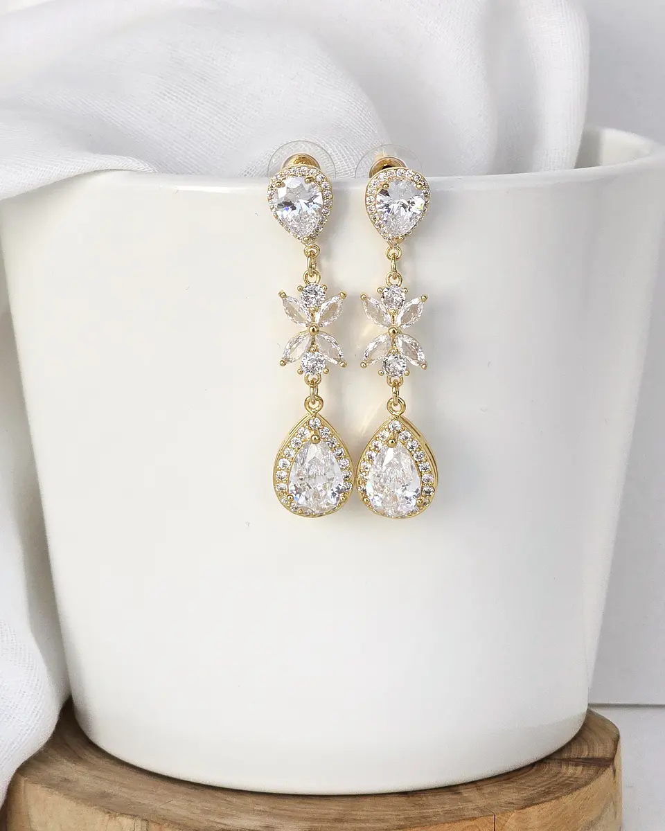 Aros circonitas con hojas oro 1