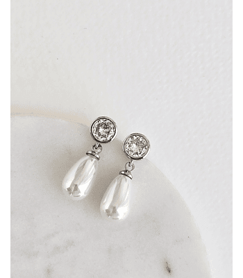 Aros clásicos circón y perla plata