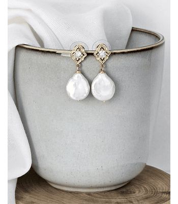 Aros rombo vintage con perla barroca oro