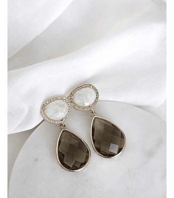 Aros piedra blanca y cristal gris