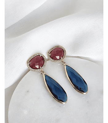 Aros jade frambuesa y cristal petróleo