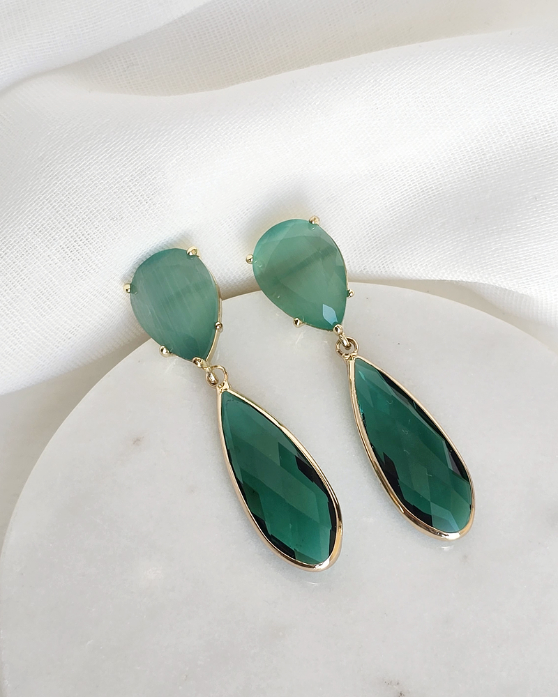 Aros piedra verde y cristal verde