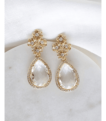 Aros flores circonita con cristal transparente