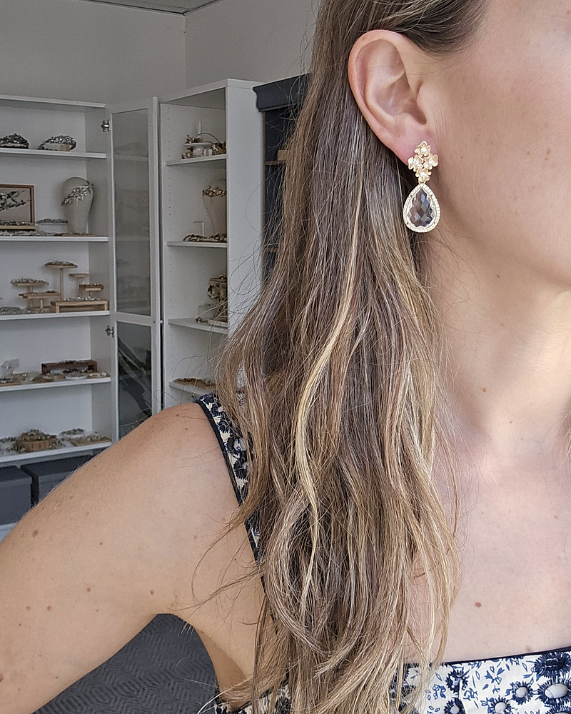 Aros flores circonita con cristal transparente