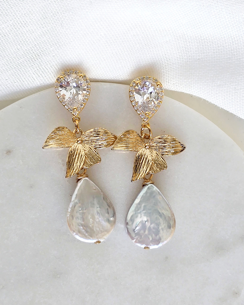 Aros circonita, hoja y perla