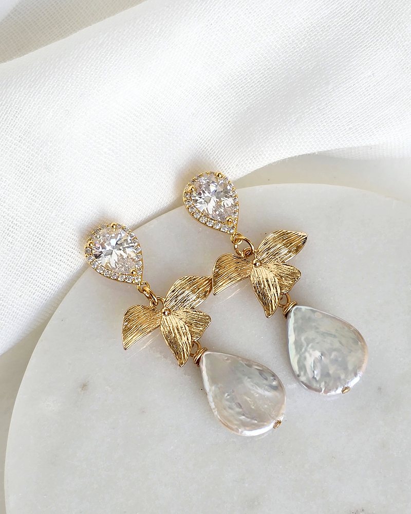 Aros circonita, hoja y perla