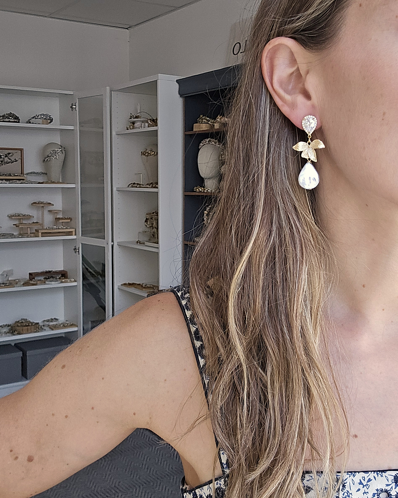 Aros circonita, hoja y perla