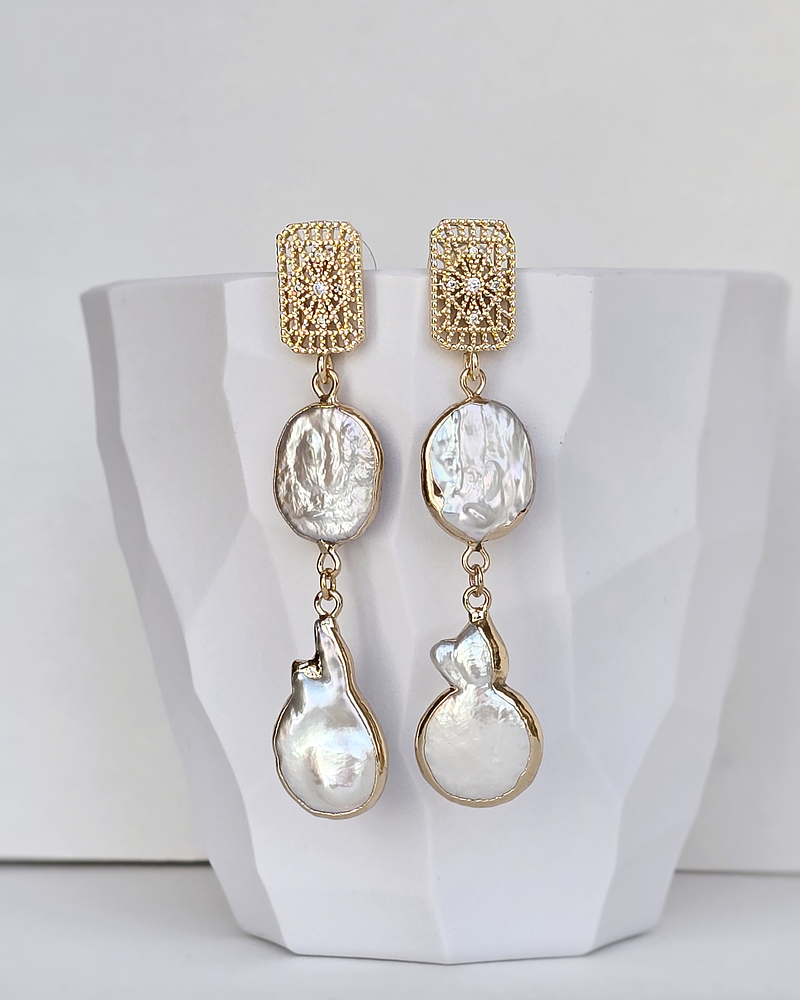 Aros vintage doble perla natural