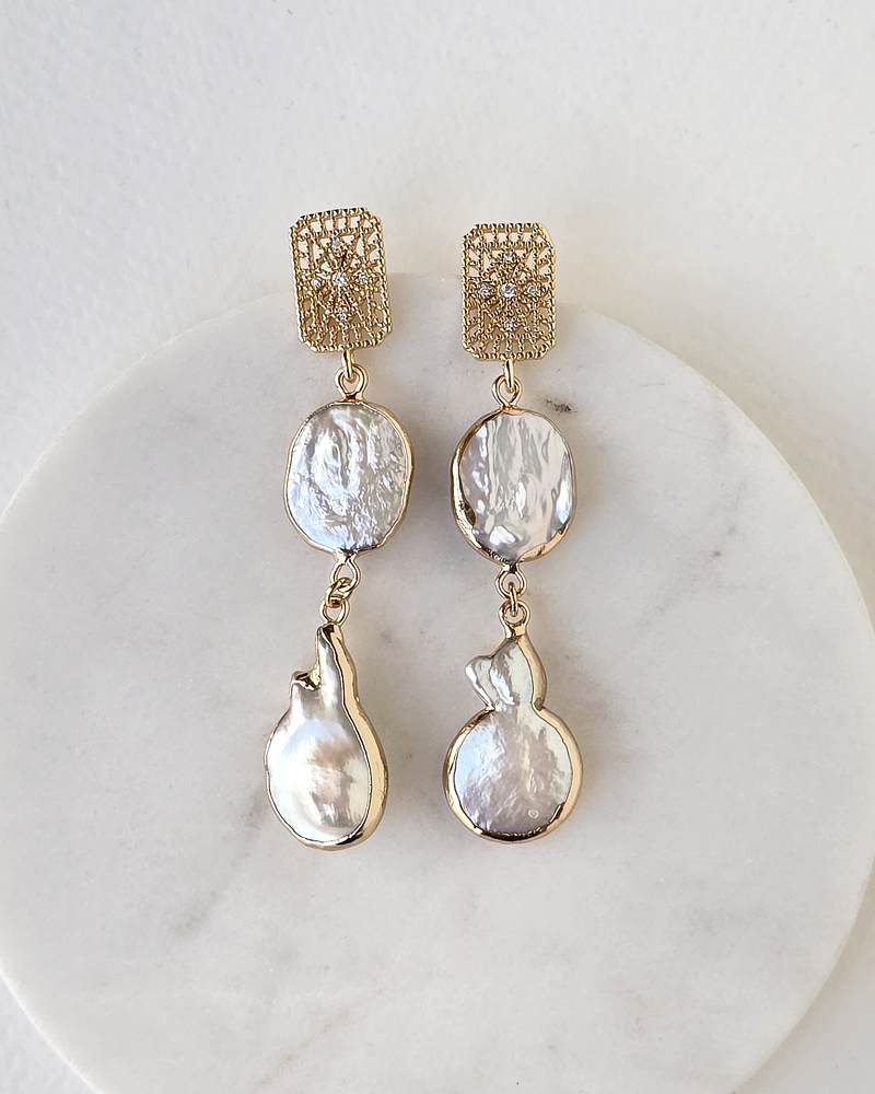 Aros vintage doble perla natural